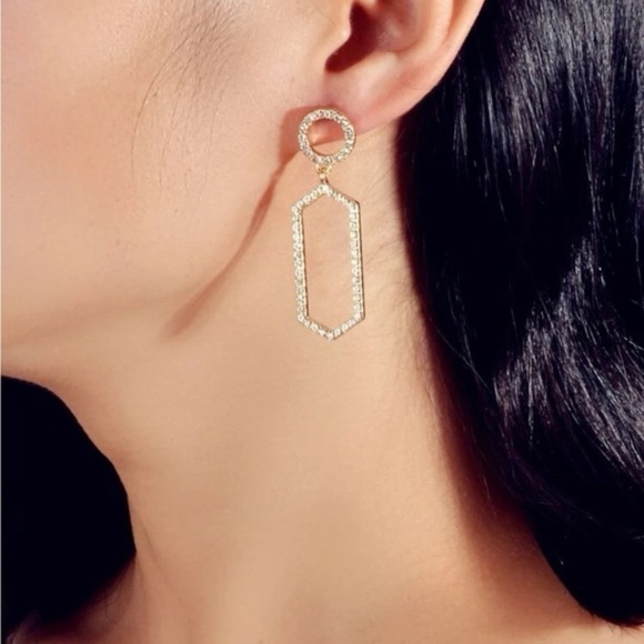 Gold Rhinestone Geometric Drop Earrings - Picture 1 of 2